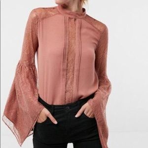 Express Lace Handkerchief Bell Sleeve Blouse